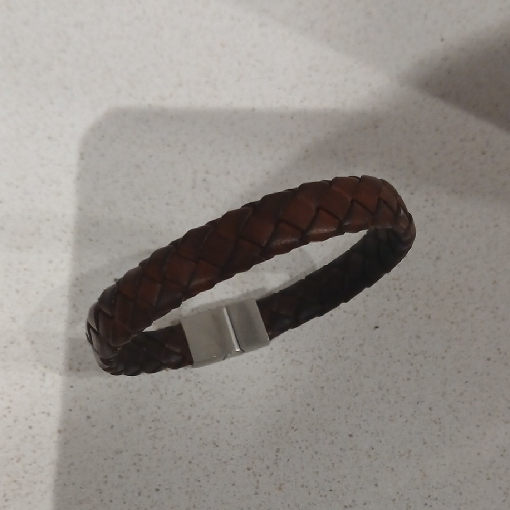 Braided Leather Bracelet with Silver Clasp